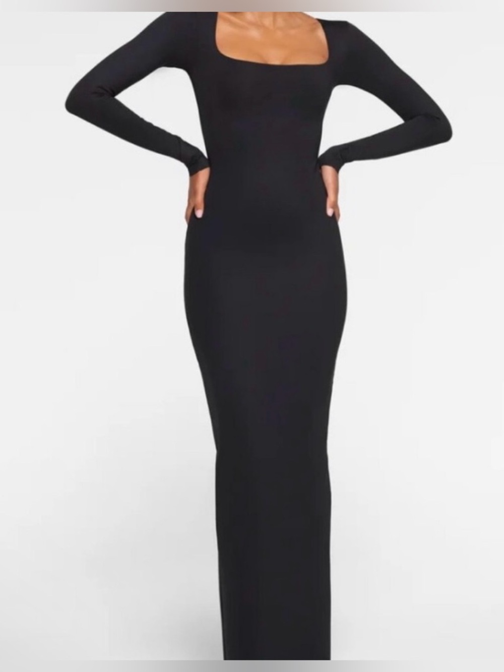 SKIMS Black Long-Sleeve Maxi Dress with Back Slit - Picture 5 of 14
